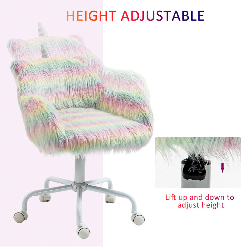 Fluffy Unicorn Office Chair With Mid Back And Armrest Support